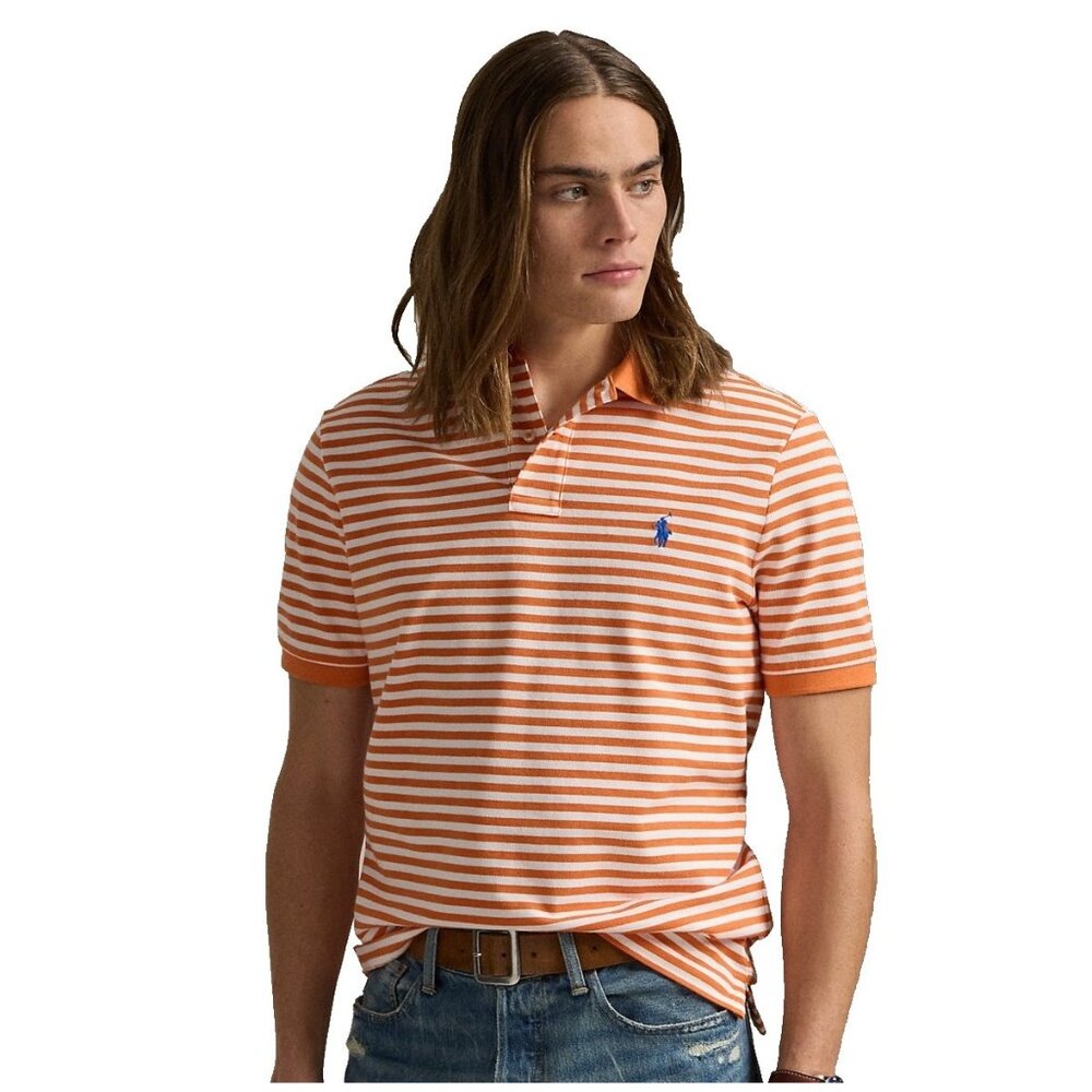 Polo Ralph Lauren Kona Orange X-Large Classic Fit Thin Striped Mesh Polo Shirt